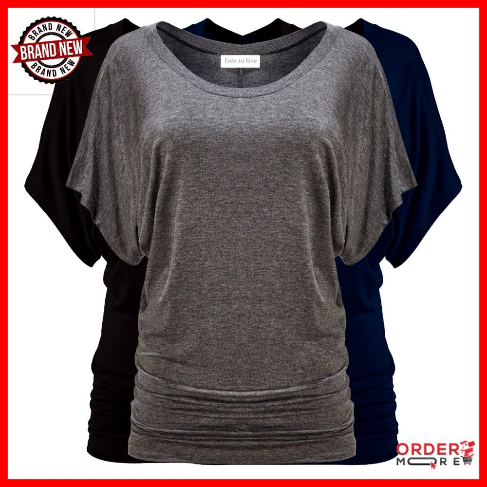 Dolman Sleeve Tunic Tops 3-Pack Business Casual Rayon Short Sleeve